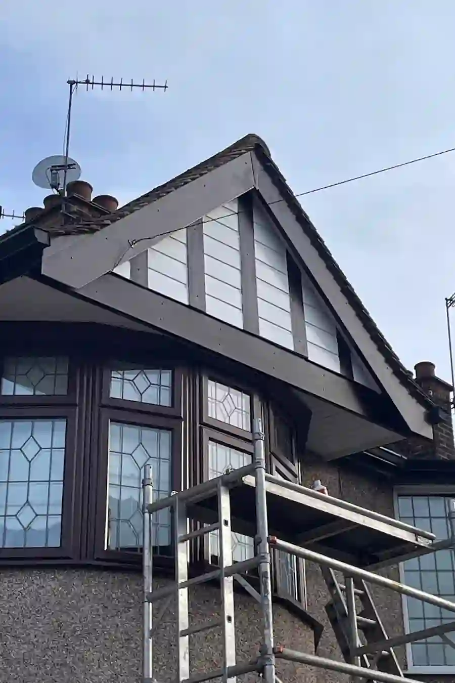 Dramatic black-clad dormer extension viewed from below